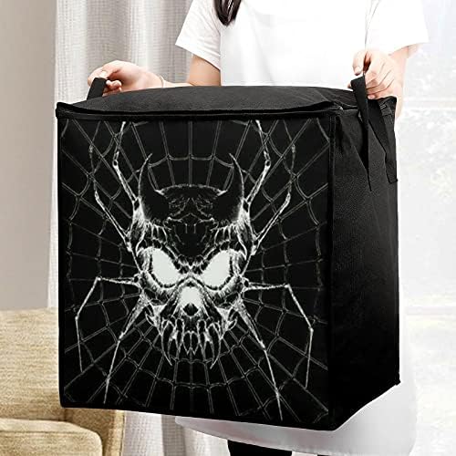 Spider Web Skull Art grande colcha de saco de armazenamento Organizer Box Zipper em cima para travesseiro de travesseiro