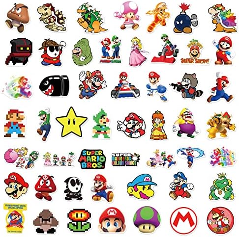 Adesivos de mario 100pcs, jogo de desenhos animados Mario Bros Decals Presens para crianças meninos, adesivo de vinil