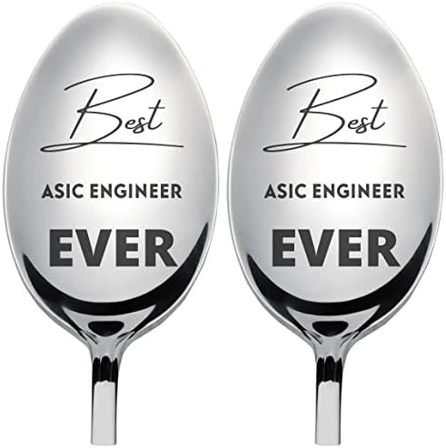 Melhor engenheiro ASIC Ever Ever Coffee Spoon Presentes para Amigo - Aço inoxidável gravado em colher | Conjunto de 2