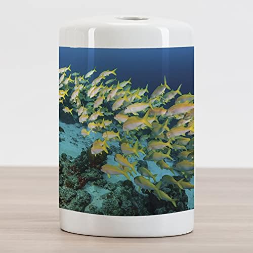 Ambesonne Subaquático por escova de dentes de cerâmica, um grande grupo de peixes nadando em torno de um recife de coral