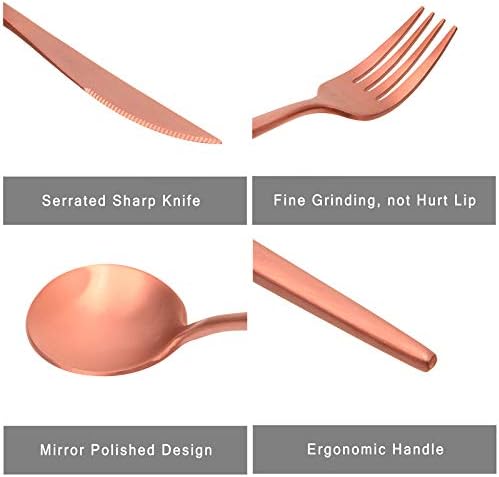 Conjunto de talheres de ouro rosa Nurdenx, serviço de talheres de acabamento acetinado de 20 peças para 4, facas/garfos/colheres