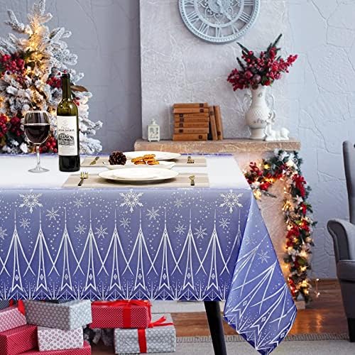 Talha de mesa de Natal, retângulo de toalha de mesa de neve prateado 60 x 120 polegadas para suprimentos de festa