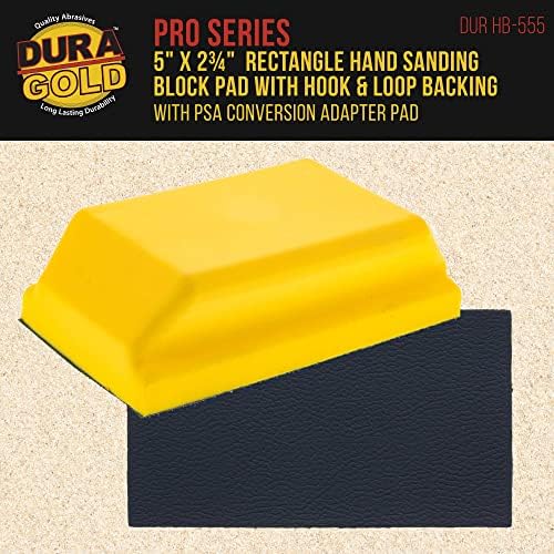 Dura-Gold Pro Série Retângulo 5 X 2-3/4 Padra de bloco de lixamento manual com suporte de gancho e loop e adaptador PSA Pad & 150 Grit PSA Longboard Roll 20 jardas, 2-3/4 de largura