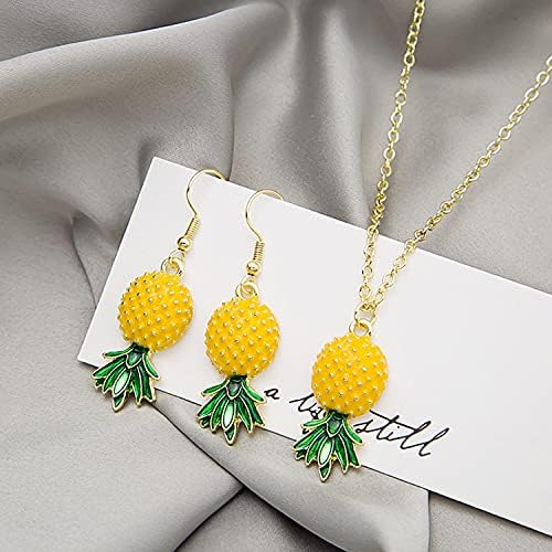 Tropical 2pcs Amarelo Ruit Green Folha de abacaxi Earings Terno de colar de pendente para mulheres Jóias de jóias