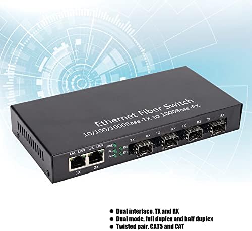 Vifemify Ethernet Media Converter RJ45 10/10/1000M 4 Fibra 2 portas de fibra dupla de modo único para IEEE802.3Z AB Transceptor