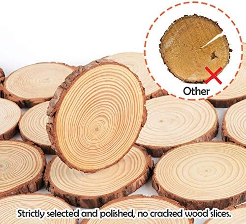 Guwei Natural Wood Fatias de 3-3,5 polegadas 20 PCs com círculos de árvores Discos de log para artesanato DIY Ornamentos