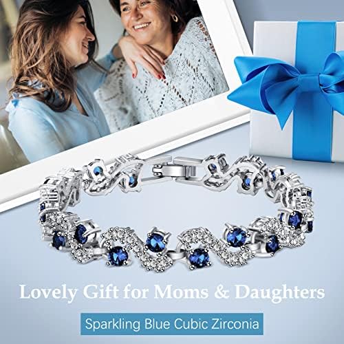 Feraco Blue Tennis Cubic Zirconia Bracelet para mãe Filha Filha Classic Classic 14K Batlen Sapphire Bangle Crystal Day's Day Jewelry Gifts