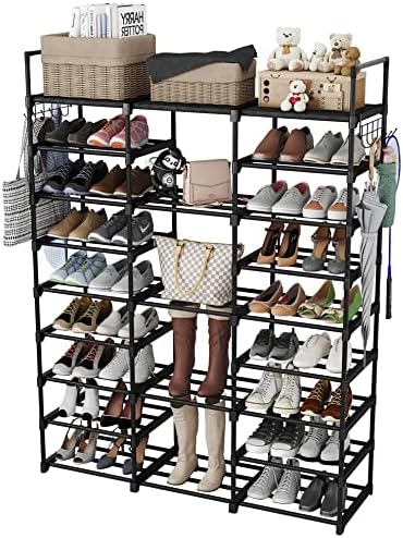 Organizador do rack de sapatos Kottwca para armário de entrada 9 níveis, prateleira de armazenamento de calçados grandes para calçados e botas de 50 a 55 pares, garagem para salão de sapatos para economia de espaço