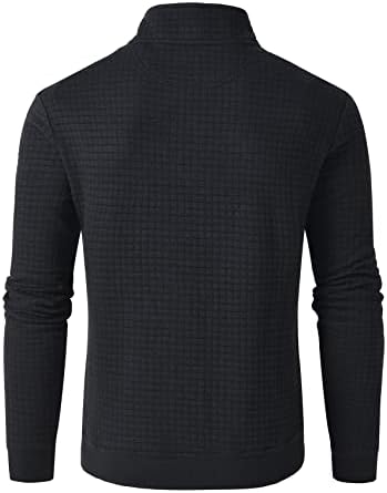 Yukaichen Men Sleeve Quarter-Zip Casual Sweatshirt Padrão quadrado