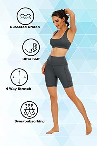 Yuuwaku Workout Biker Shorts Mulheres na cintura alta Running ioga shorts não transparentes com bolsos