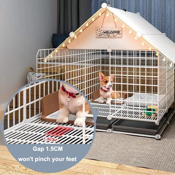 McNuss Pet Dog House, Metal Dog Dog Dog Kennels Casa de gatos com bandeja de tração, cão de cachorro de canil DIY cachorro