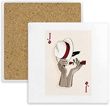 Playing Cards Diamond J Pattern Square Coaster Cup Holder absorvente Pedra para bebidas 2pcs Presente