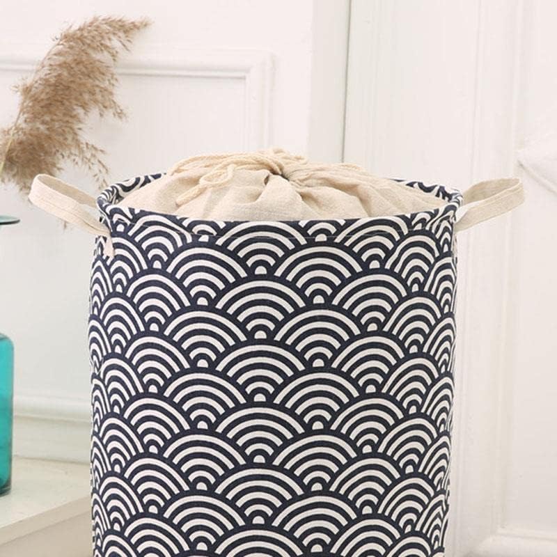 Cesta de lavanderia de lona redonda, cesta de armazenamento cesto cilíndrico dobrável cesto de roupa suja com alça para o quarto
