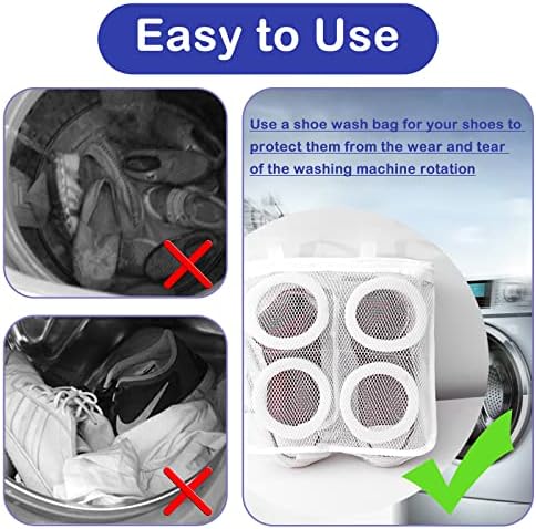 Baytory 2pcs Sapato de lavagem com zíper, malha de lavanderia para máquina de lavar, reutilizável e durável, bolsa de