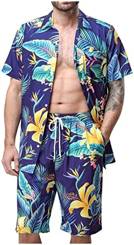 2023 Ternos de pista masculinos havaianos, camisetas de botão de manga curta para homens e ternos de faixa de shorts de praia