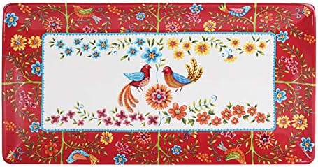 Cerâmica de pássaro de primavera vermelha de bico, prato de porção retangular de 18 polegadas, microondas e lava -louças seguras
