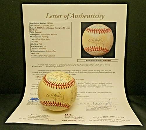 1985 World Series St. Louis Cardinals assinou Ball 25 Assinaturas Letra JSA completa - Boliteiras autografadas