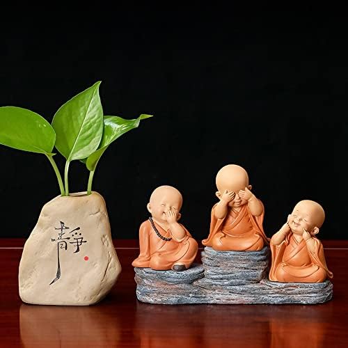 Chbdjy 3pcs estátua de monge bebê, resina criativa Little Buddha Monk Figura, Mini Zen Monk Sculpture for Home Office Desk