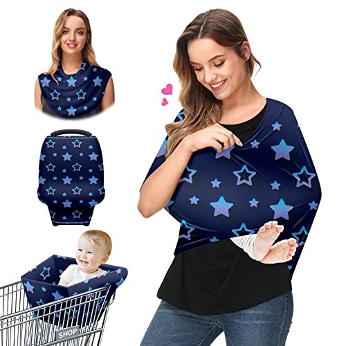 Capas de assento de carro para bebês Estrelas Padrão de fundo azul marinho Tampa de enfermagem Cover de carrinho de amamentação para carrinho de cachecol para bebês Multryuse Infant Carseat Canopy para meninos meninas, Presentes de chuveiro