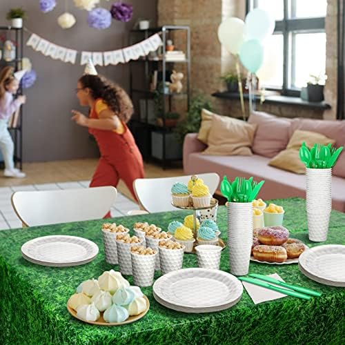 Zubebe 170 peças Os suprimentos de festa de golfe servem para 24 hóspedes, com placas de papel guardanapos de grama verde campo de