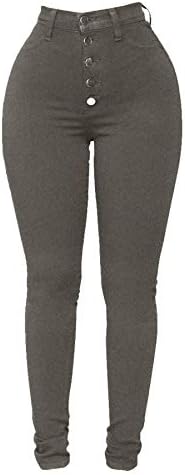 Andongnywell Women feminino alongamento de cintura alta calça jeans calças de jeans fit slim com botão com zíper