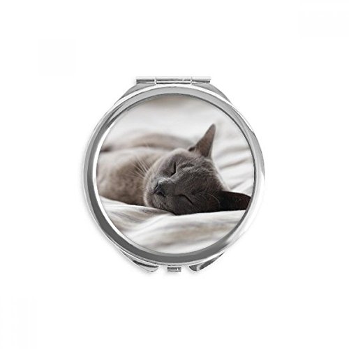 Animal fofo gato cinza foto fotografia espelho redondo portátil maquiagem de bolso