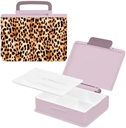 Alaza Leopard Cheetah Print Bento lancheira BPA sem vazamento de recipientes de almoço à prova de vazamentos com garfo e colher, 1 peça