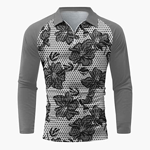 Wocachi 2022 Camisetas de pólo para homens, zíppe de cola longa de manga longa bolinhas de retalhos