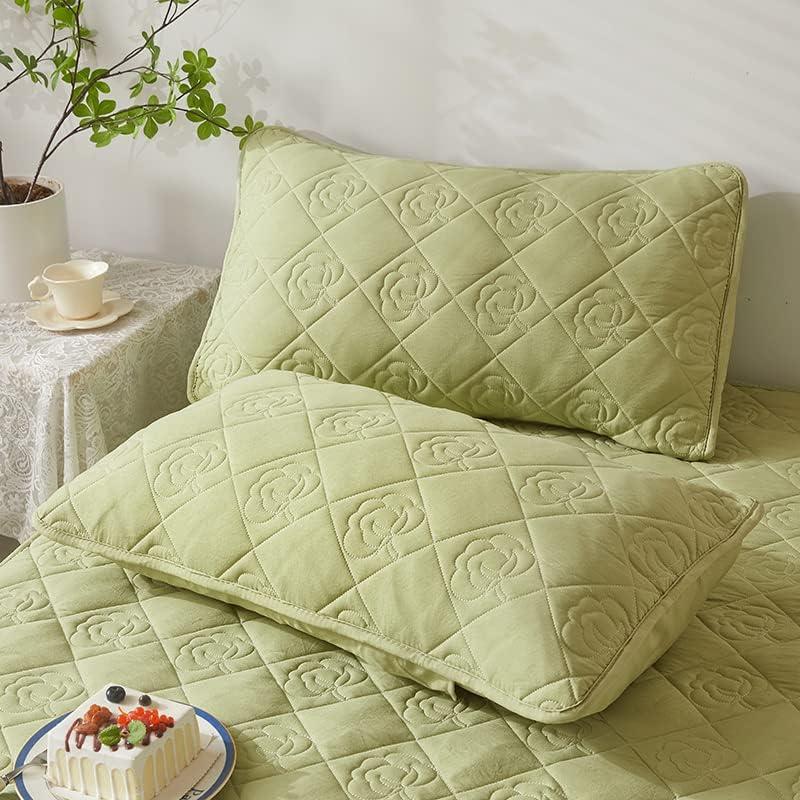 Conjunto Zhiyuan de 2 Flores acolchoadas com cama de cama Padrões dormindo travesseiros de algodão lavável Algodão queen size shams, verde claro