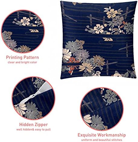 Conjunto VBFOFBV de 2 capas de travesseiros lombares, decorações suaves para decoração de fazenda em casa, arte japonesa de arte azul marinha vintage