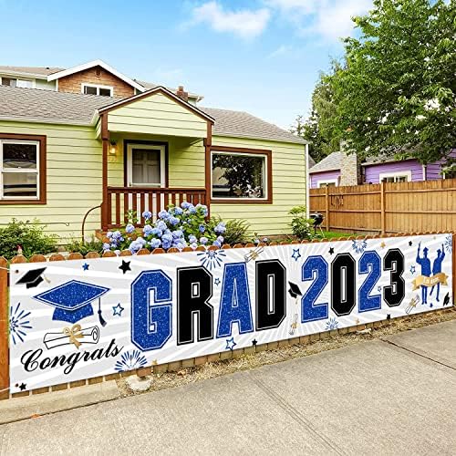 Blue Parabéns Grad Banner Class de 2023 Banner Graduation Yard Sign 2023 Decorações de graduação Parabéns Sinal de graduação para suprimentos de festa de formatura