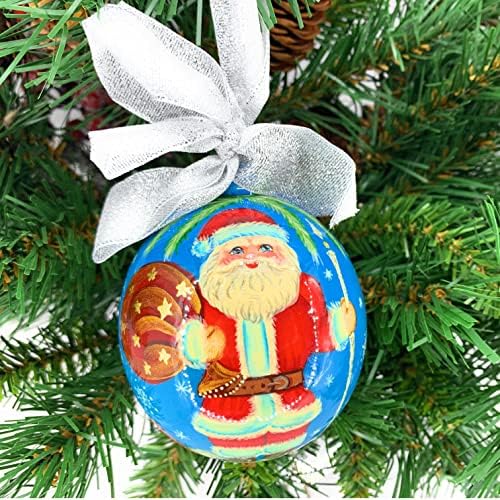 Bola de árvore de Natal pendurada Russa Papai Noel D 3,15 esculpida e pintada por artesãos russos de São Petersburgo.