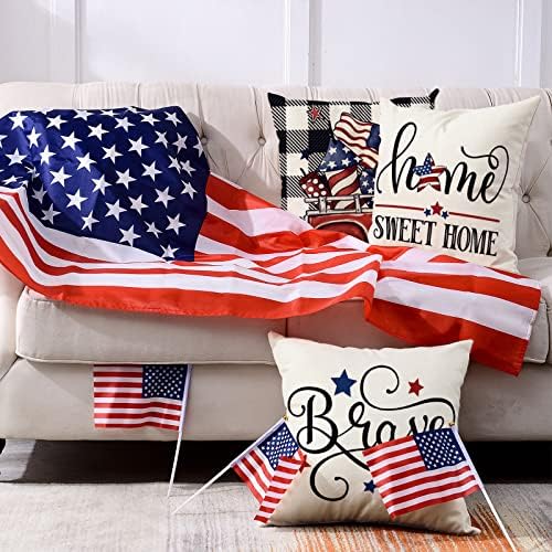 AnyDesign 4 de julho Capas de travesseiros Buffalo Plaids American Flag Truck Trophe Prophled Case Patriótica Fazenda Cushion