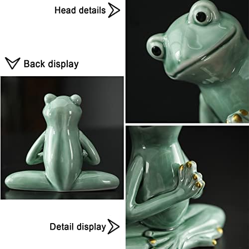 Owmell Ceramic Zen Frog Decor, ioga de cerâmica Pose Meditação Sapo Staute para Decoração Zen Home - Green 3.5