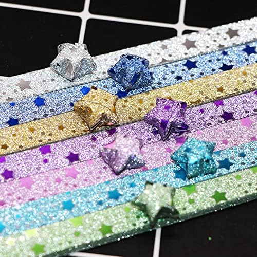 GSHLLO 140 PCs Glitter Origami Stars Papel Dobring Paper Tiras de estrela Lucky com estrelas imprimindo para artesanato de papel DIY