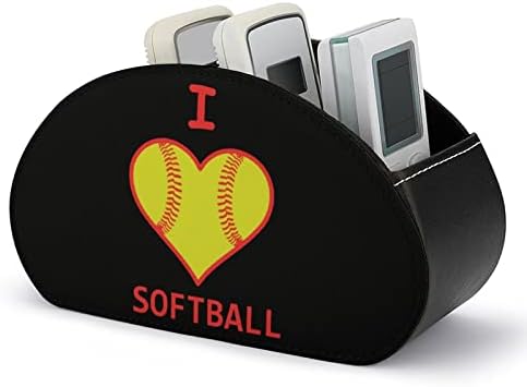 Eu amo softball Heart Remote Control Holder Organizer Box com 5 Compartimentos TV Caixa de armazenamento remoto para sala de estar