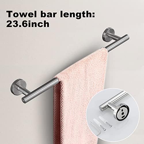 TopTowel 2 pedaços de banheira de banheiro conjuntos de barras, inclui 2 pacotes de 23,6 polegadas de toalha de banho - Conjuntos de hardware de banheiro de prata escovados