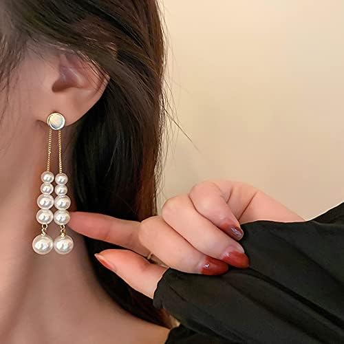 Jwicos Faux Pearl Brincos de borla longa com moda boêmia Droga de manuseio Brincos para mulheres e meninas Elegantes brincos de borla de pérola Brincos longos