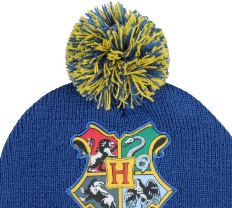 Harry Potter Hogwarts Escola Crest Knit Pom Pom Beanie Skull Cap for Boys Girls Youth Blue Blue
