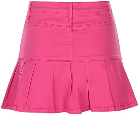 Saias de Narhbrg Jean para mulheres de cintura alta plissada Salia de jeans uniformes escolares Mini-line Salia com shorts