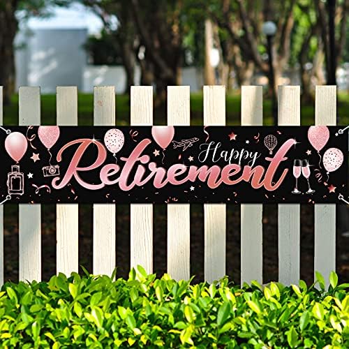 Feliz banner de decoração de festa de aposentadoria rosa pedando de aposentadoria de ouro grande aposentadoria de tecido