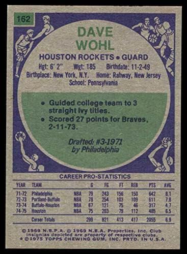 1975 Topps 162 Dave Wohl Houston Rockets NM+ Rockets U Penn