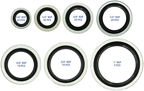 Dsnaduo 160pcs, 7 tamanhos BSP Dowty egocêntricos As lavadoras de óleo de vedação ligada