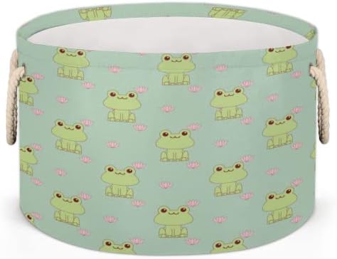 Frog e lótus grandes cestas redondas para cestas de lavanderia de armazenamento com alças cestas de armazenamento de cobertores para