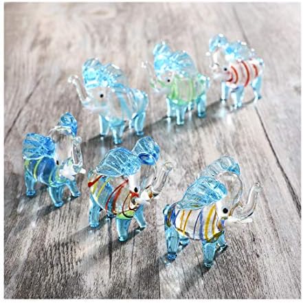 Conjunto de cristalsuncadores de estatueta de vidro de 6 elefante, ornamento de animais de vidro colecionável de artes de vidro