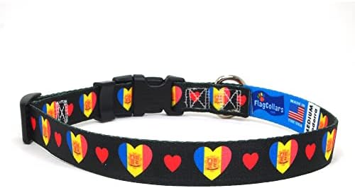 Andorra Dog Collar | Eu amo Andorra | Estilo de fivela de liberação rápida | Rosa | Andorra Flag | Para cães pequenos extras | Feito