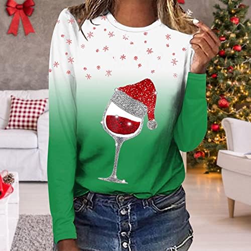 ANNIYA FALL Crewneck Sweatshirt Cowl Neck Christmas Print T Camisetas montadas Blusa de embrulho relaxada para mulheres