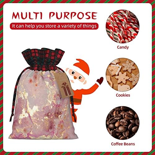 Bolsas de presente de seca de Natal com cordões, textura de mármore rosa - pequenas sacolas de doces de tratamento