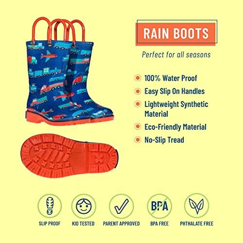 Mochila Wildkin Kids 12 polegadas, guarda -chuva, lancheira e tamanho 7 Rainboots Ultimate Bundle Essentials