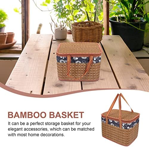 Cesto de piquenique portátil upkoch com alças duplas dobráveis ​​cesta de bambu de bambu de bambu caixa de embrulho de fruta ovos de
